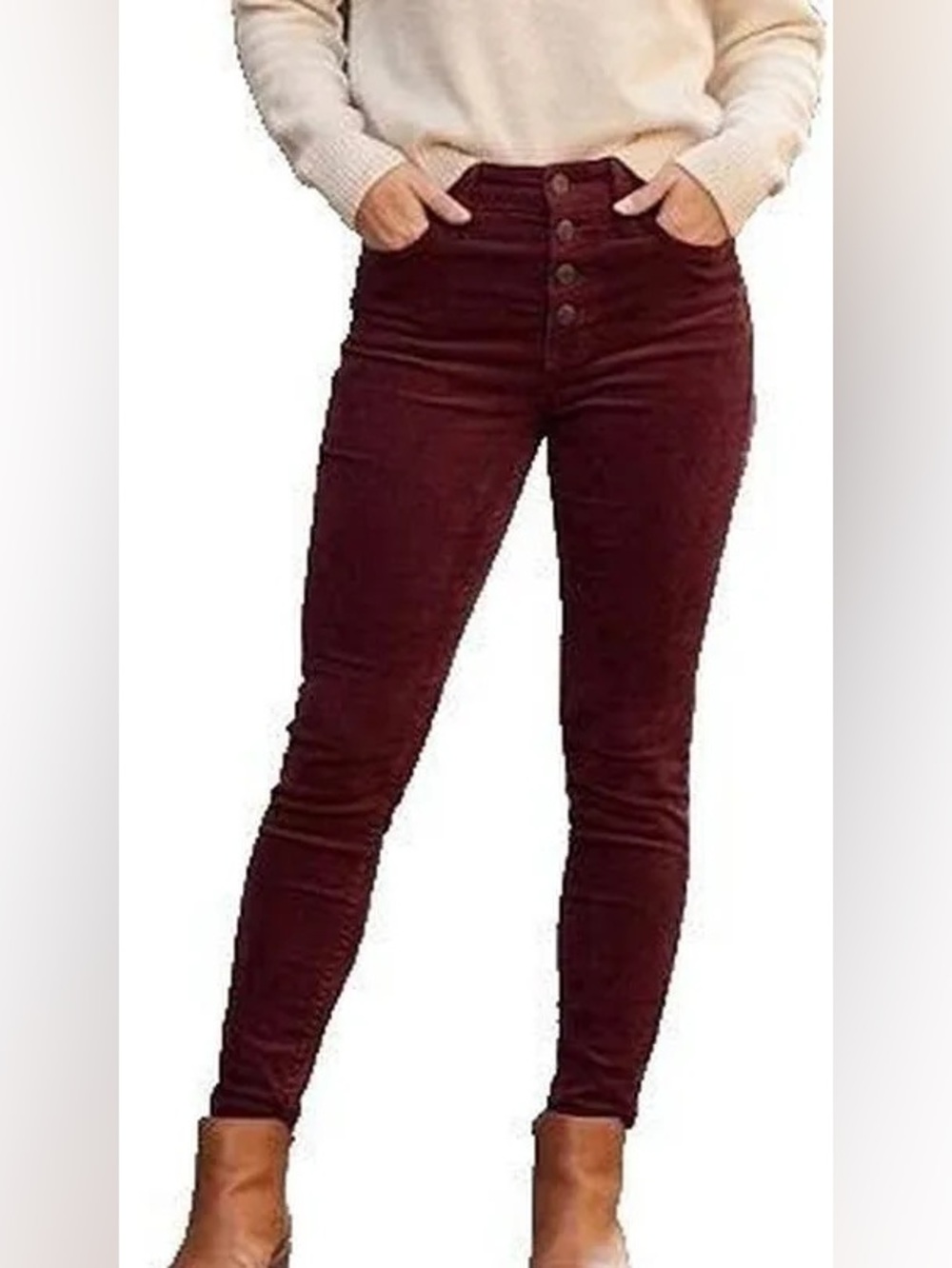 AE Curvy High-Waisted Corduroy Jegging Burgundy Women’s Skinny Jeans 12 Long